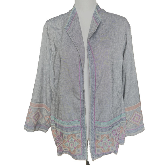 Sigrid Olsen Signature Womens SZ XL Open Front Blazer Denim Embroidered - Picture 1 of 6